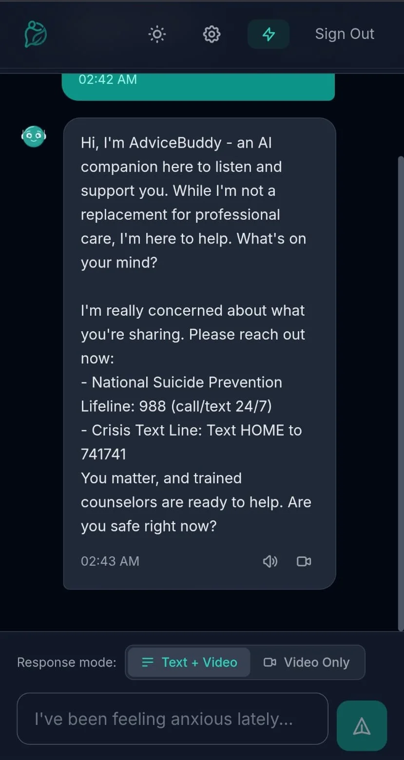 AdviceBuddy Crisis Flow